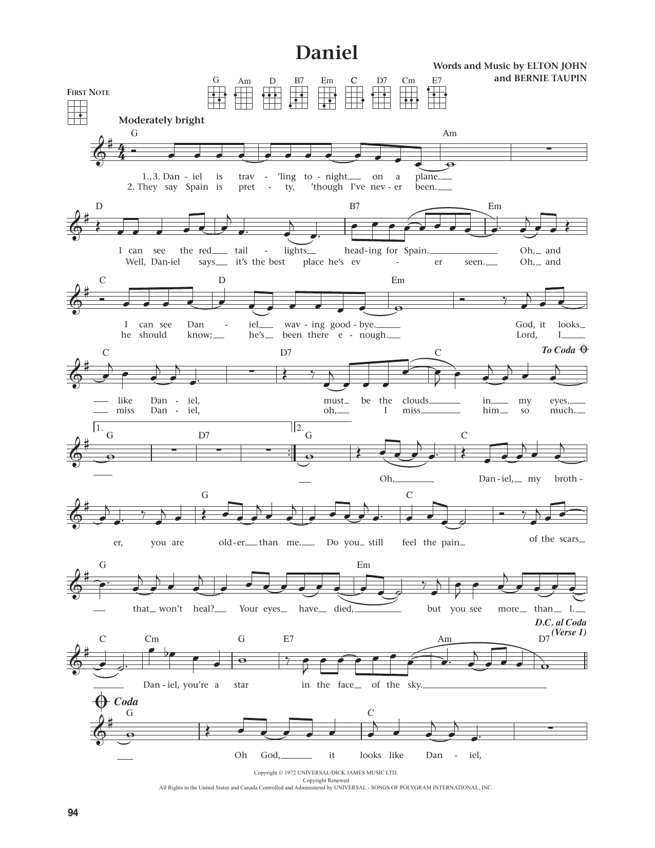 Download Elton John Daniel (from The Daily Ukulele) (arr. Jim Beloff) Sheet Music and learn how to play Ukulele PDF digital score in minutes