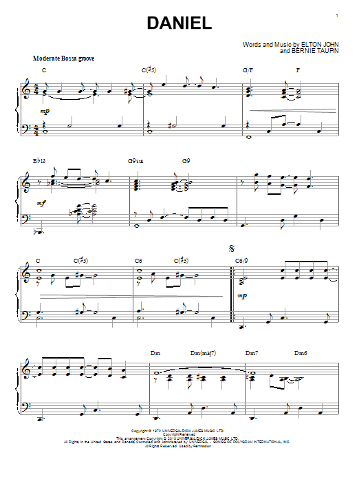 Download Elton John Daniel Sheet Music and learn how to play Piano PDF digital score in minutes