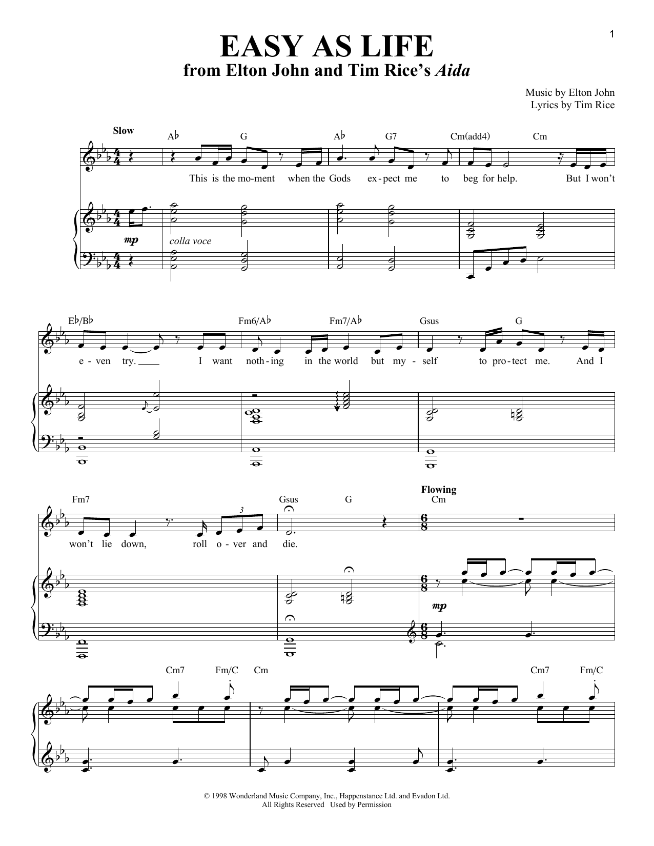 Download Elton John Easy As Life Sheet Music and learn how to play Piano & Vocal PDF digital score in minutes