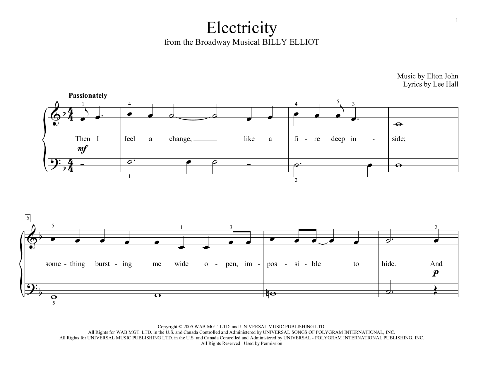 Download Elton John Electricity (arr. Christopher Hussey) Sheet Music and learn how to play Educational Piano PDF digital score in minutes