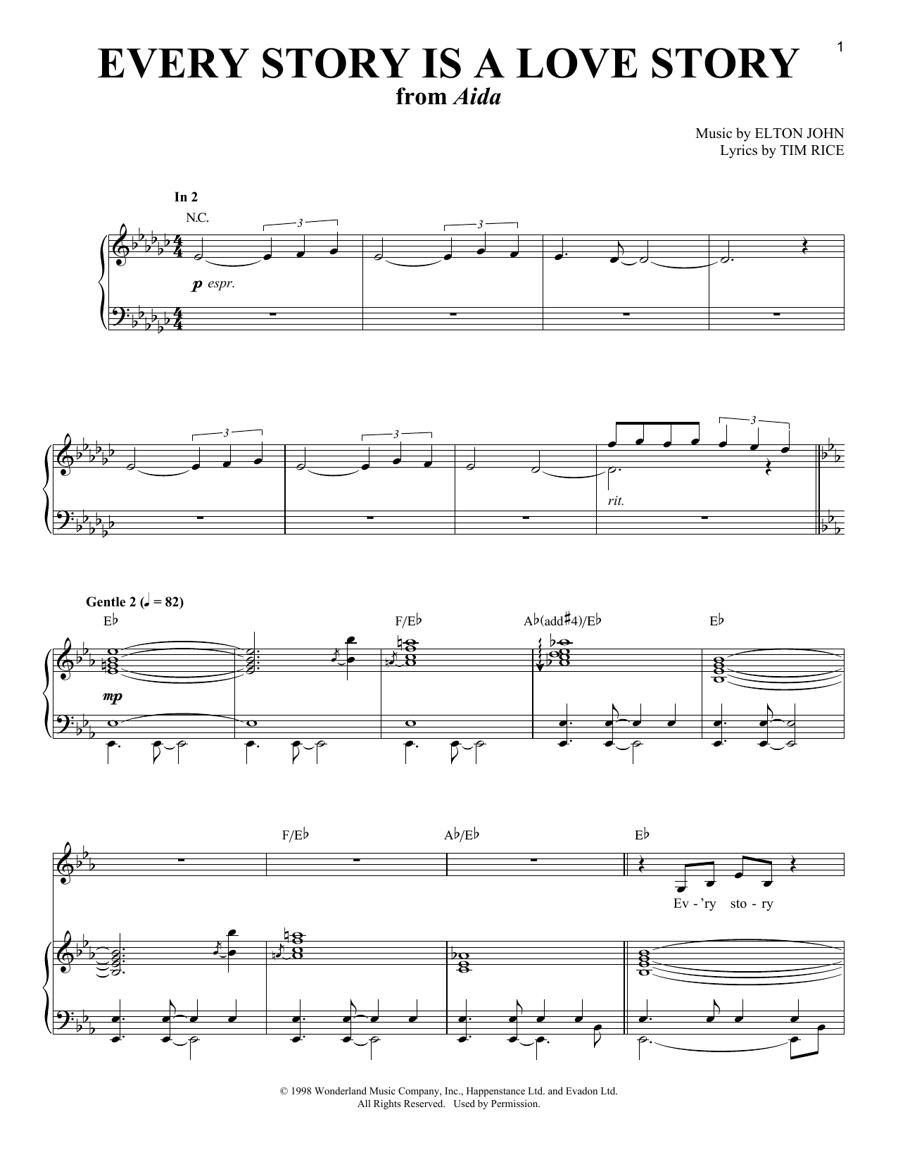 Download Elton John Every Story Is A Love Story Sheet Music and learn how to play Piano & Vocal PDF digital score in minutes