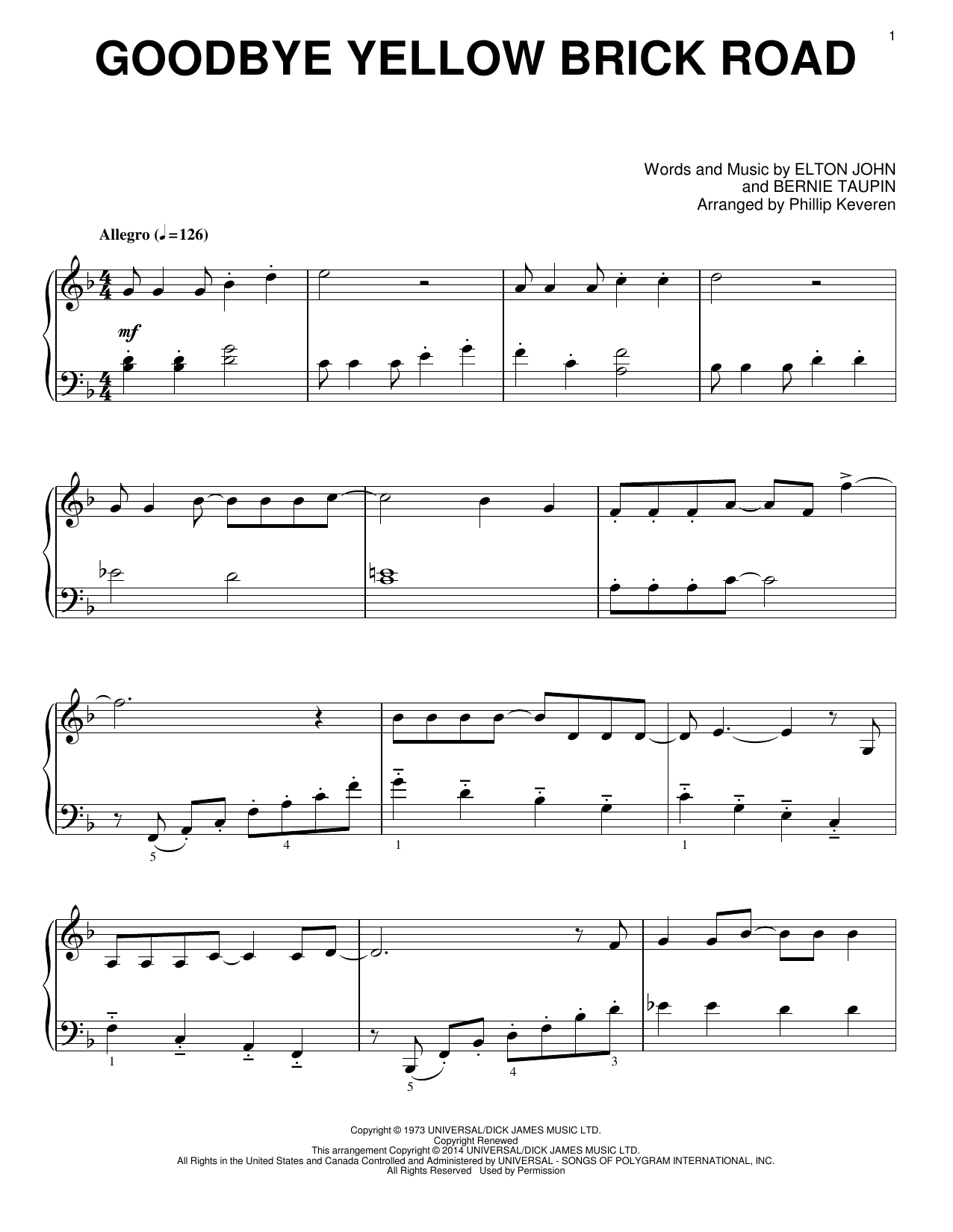 Download Phillip Keveren Goodbye Yellow Brick Road Sheet Music and learn how to play Piano PDF digital score in minutes