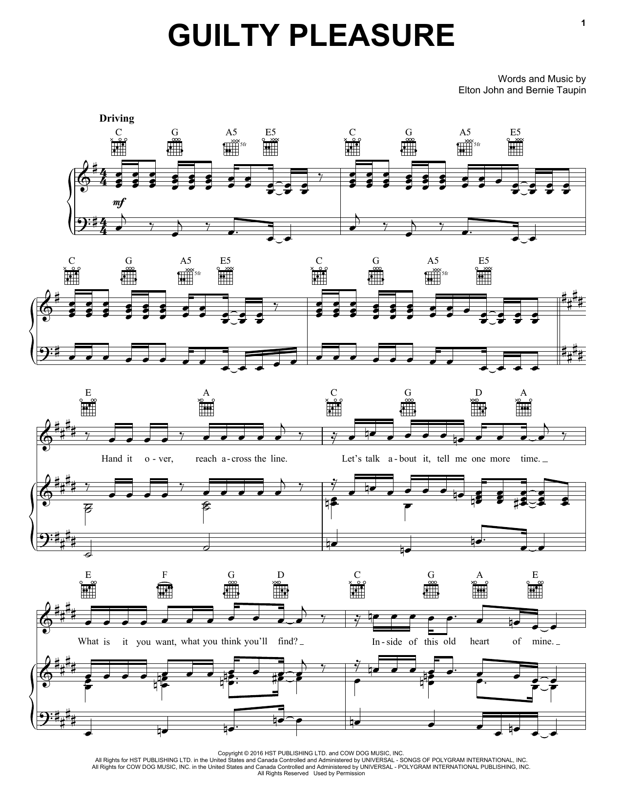 Download Elton John Guilty Pleasure Sheet Music and learn how to play Piano, Vocal & Guitar Chords (Right-Hand Melody) PDF digital score in minutes