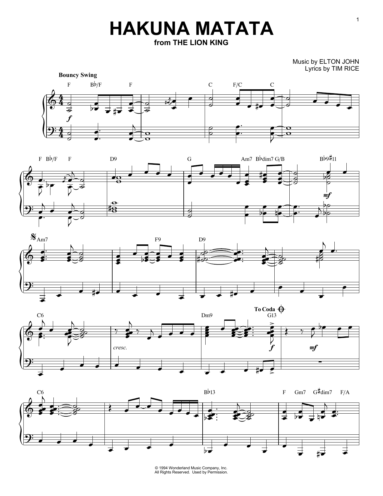 Download Jimmy Cliff featuring Lebo M Hakuna Matata Sheet Music and learn how to play Piano PDF digital score in minutes