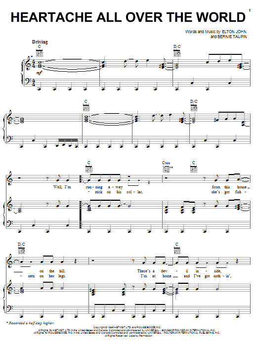 Download Elton John Heartache All Over The World Sheet Music and learn how to play Piano, Vocal & Guitar (Right-Hand Melody) PDF digital score in minutes