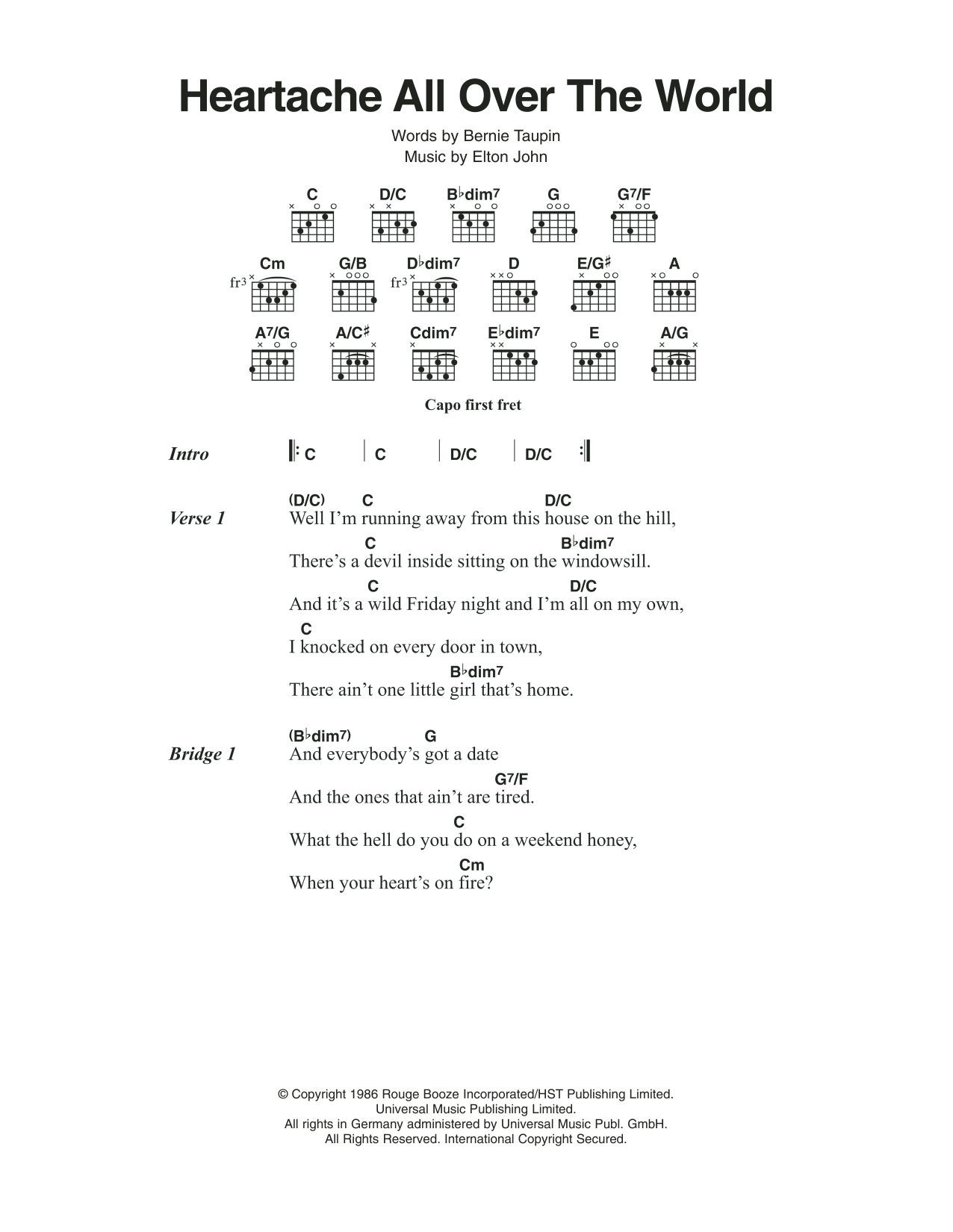 Download Elton John Heartaches All Over The World Sheet Music and learn how to play Lyrics & Chords PDF digital score in minutes
