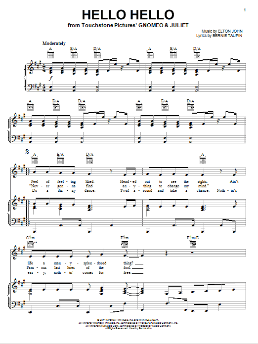 Download Elton John Hello Hello Sheet Music and learn how to play Piano, Vocal & Guitar (Right-Hand Melody) PDF digital score in minutes
