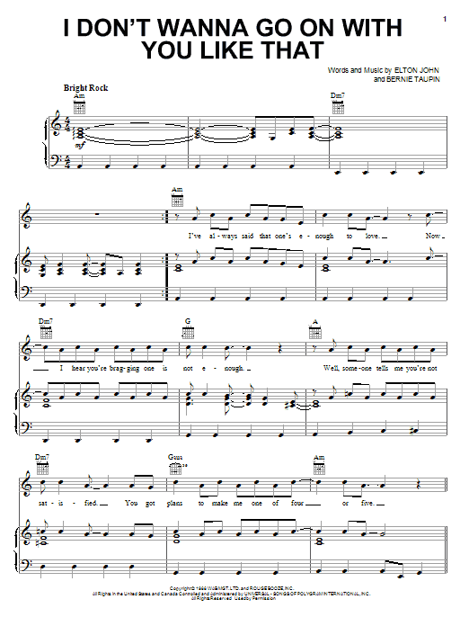 Download Elton John I Don't Wanna Go On With You Like That Sheet Music and learn how to play Keyboard Transcription PDF digital score in minutes