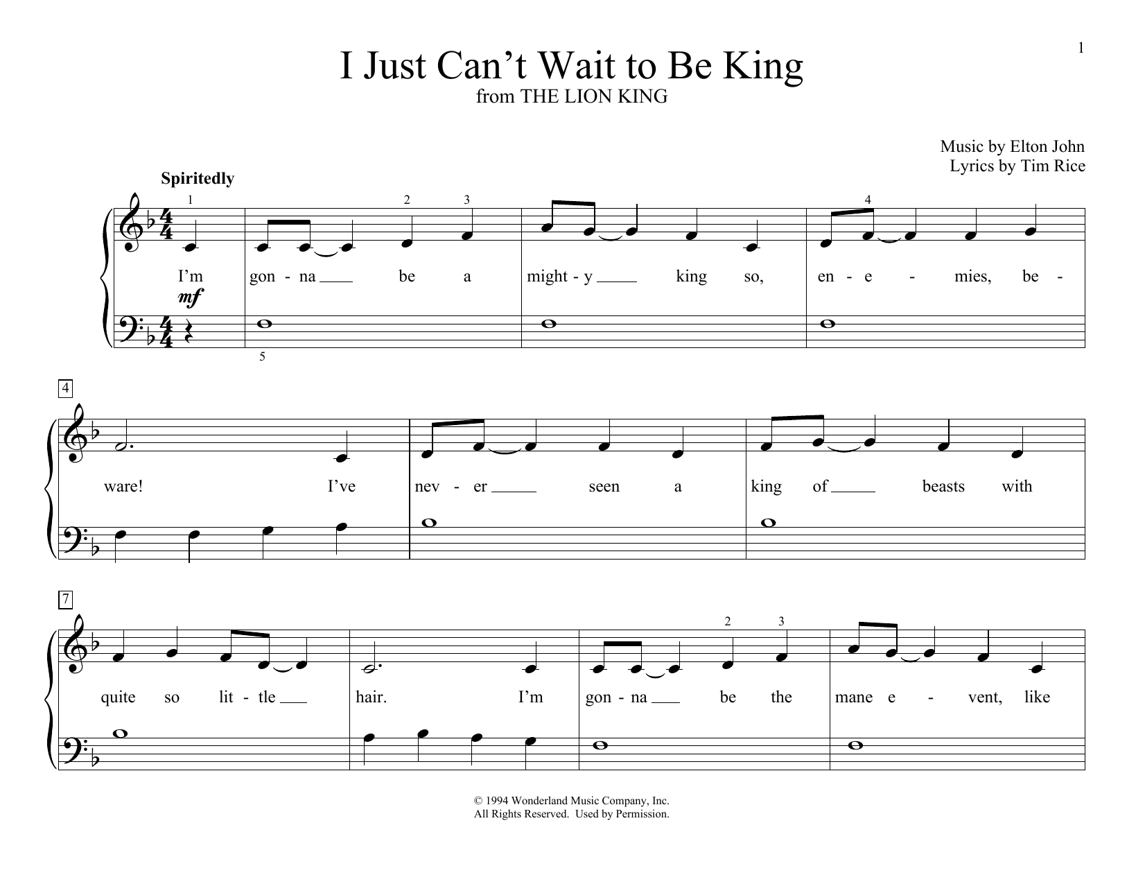 Download Elton John I Just Can't Wait To Be King (from The Lion King) (arr. Christopher Hussey) Sheet Music and learn how to play Educational Piano PDF digital score in minutes