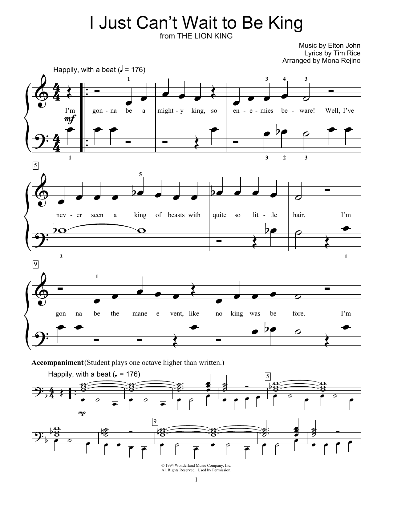 Download Elton John I Just Can't Wait To Be King Sheet Music and learn how to play Easy Piano PDF digital score in minutes