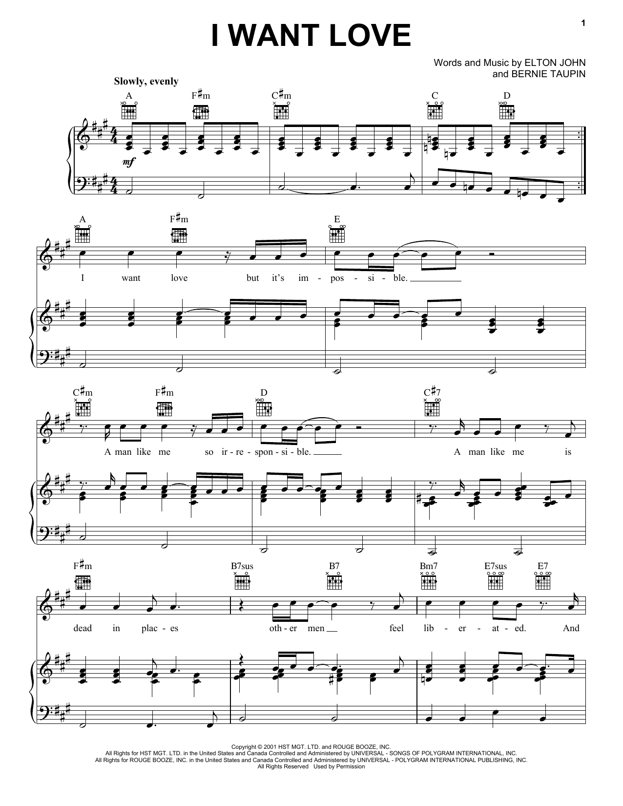 Download Elton John I Want Love Sheet Music and learn how to play Lyrics & Chords PDF digital score in minutes