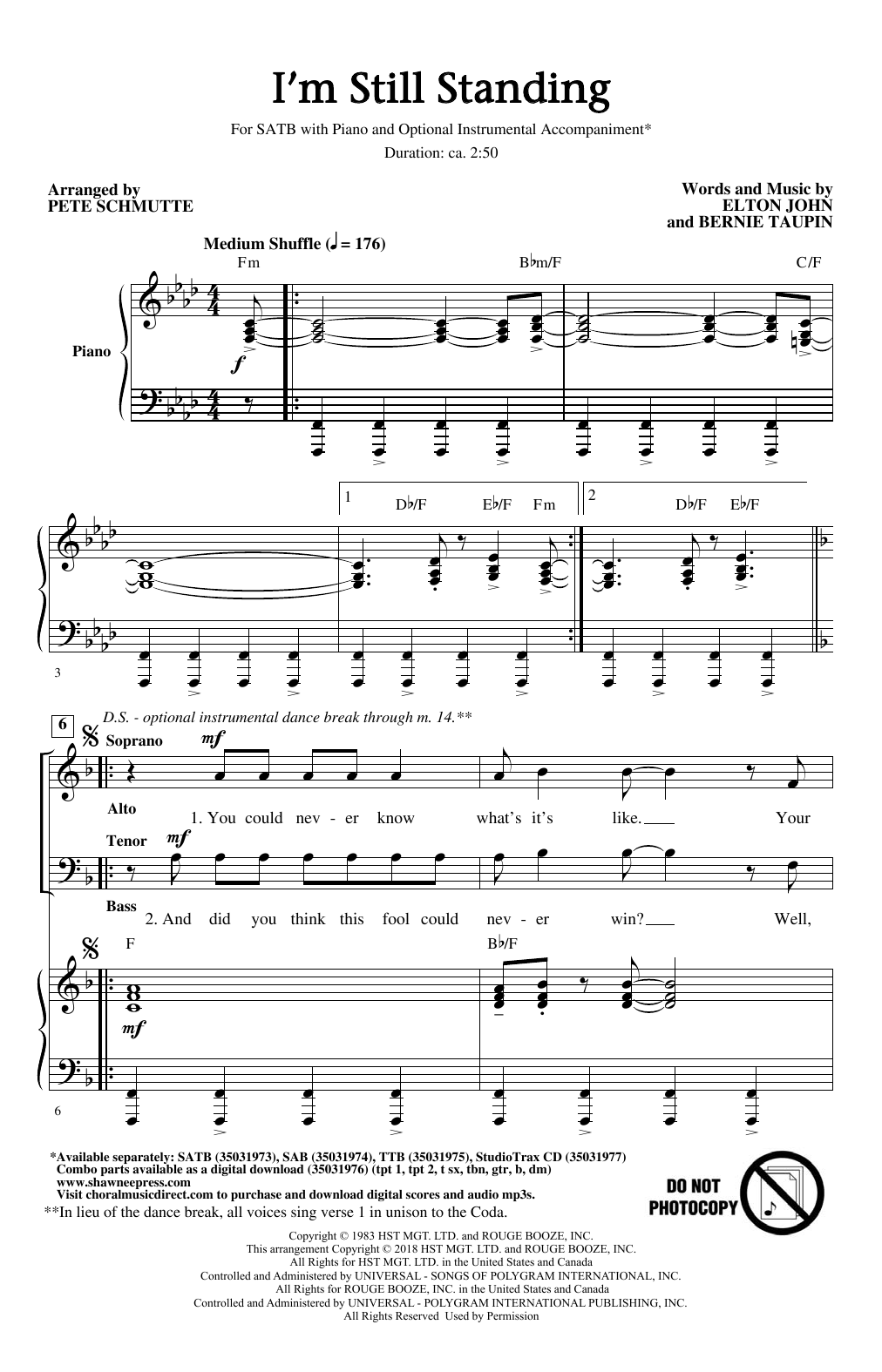 Download Pete Schmutte I'm Still Standing Sheet Music and learn how to play SAB PDF digital score in minutes