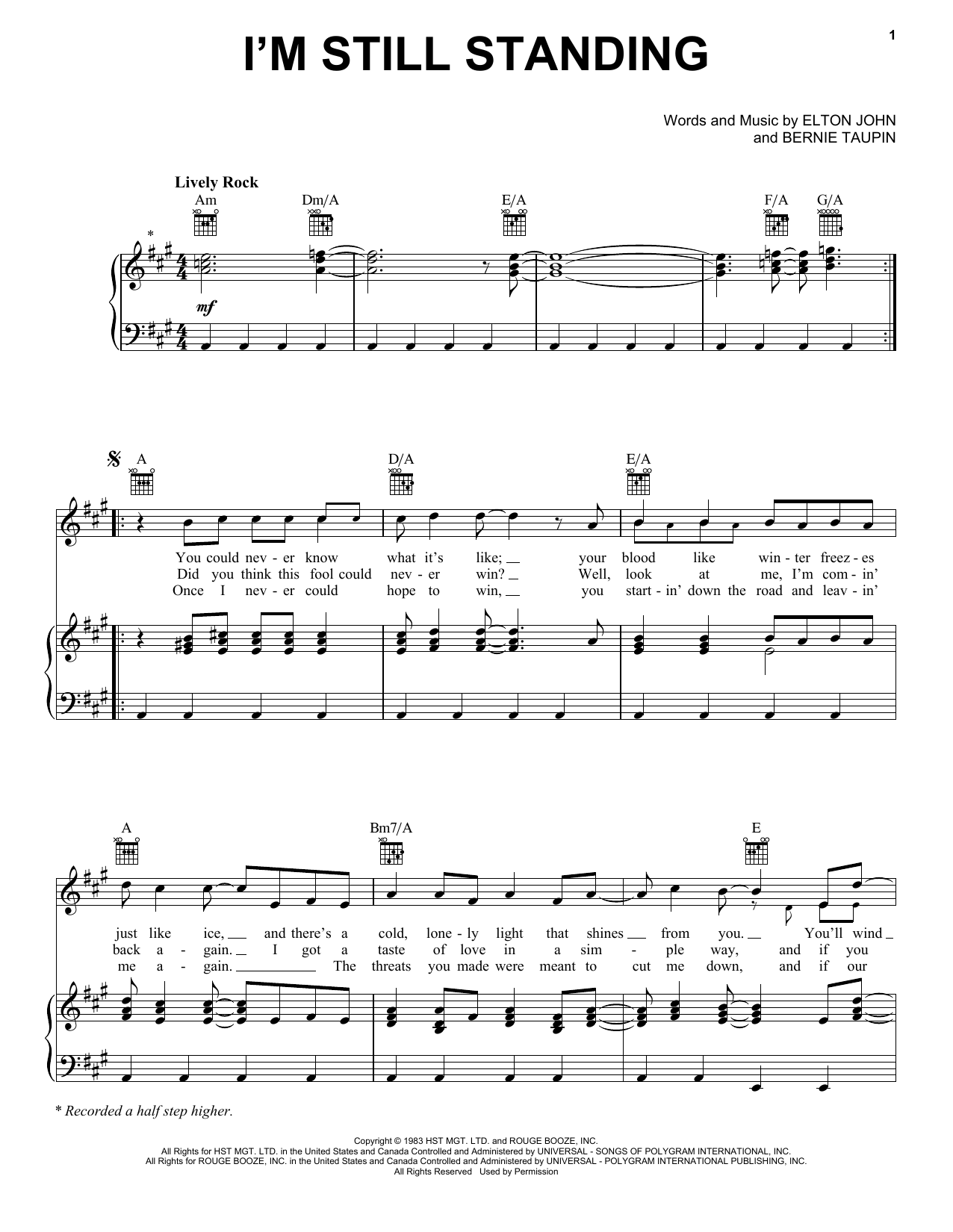 Download Elton John I'm Still Standing Sheet Music and learn how to play 5-Finger Piano PDF digital score in minutes