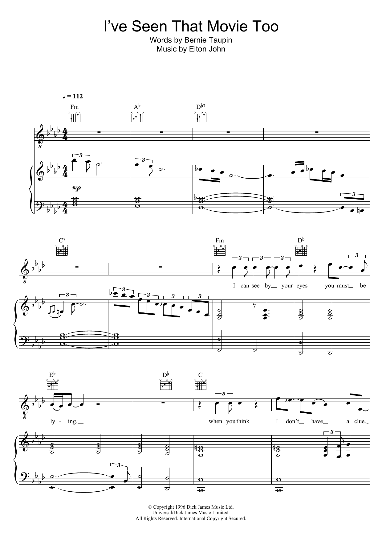 Download Elton John I've Seen That Movie Too Sheet Music and learn how to play Piano, Vocal & Guitar PDF digital score in minutes