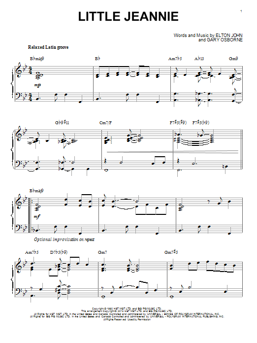 Download Elton John Little Jeannie Sheet Music and learn how to play Piano PDF digital score in minutes
