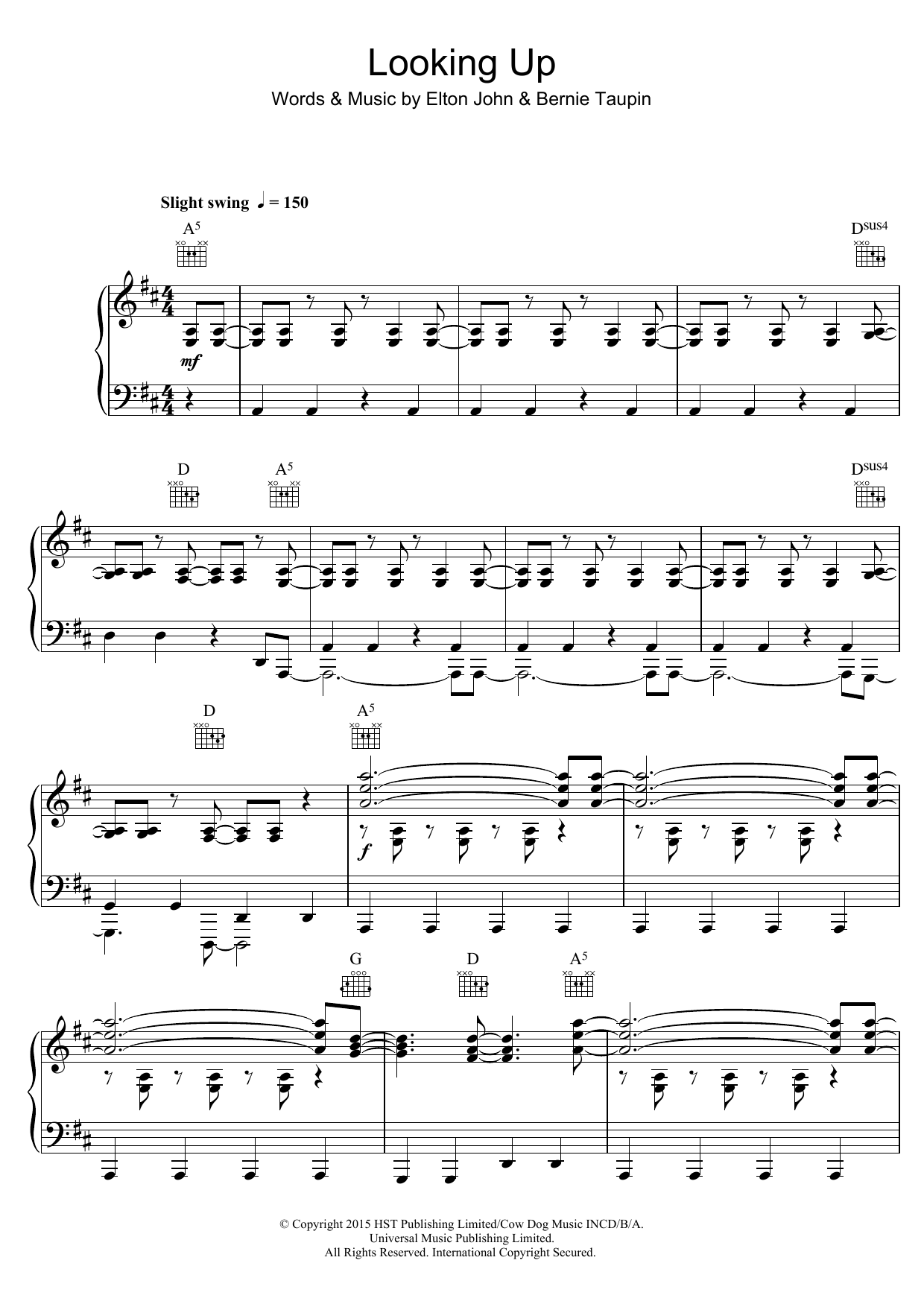Download Elton John Looking Up Sheet Music and learn how to play Piano, Vocal & Guitar (Right-Hand Melody) PDF digital score in minutes