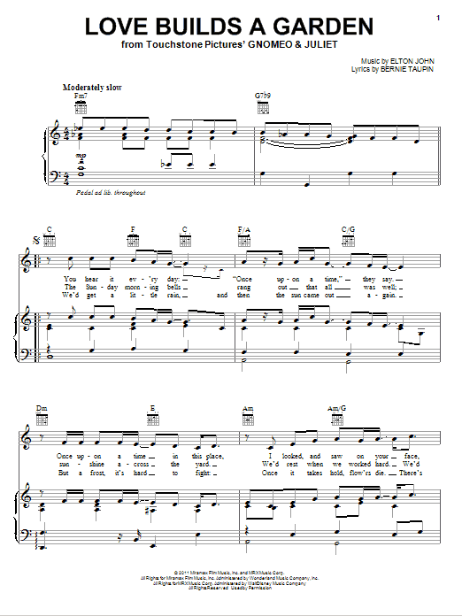 Download Elton John Love Builds A Garden Sheet Music and learn how to play Piano, Vocal & Guitar (Right-Hand Melody) PDF digital score in minutes