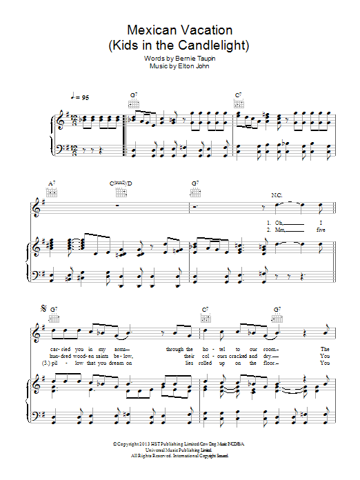 Download Elton John Mexican Vacation Sheet Music and learn how to play Piano, Vocal & Guitar (Right-Hand Melody) PDF digital score in minutes