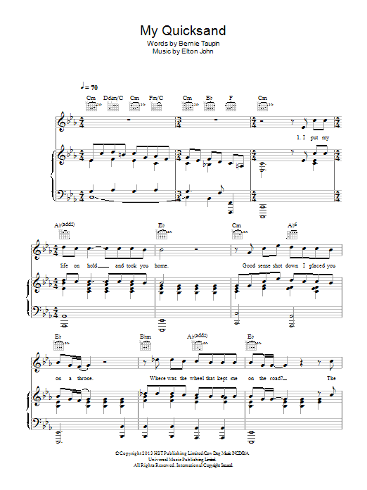 Download Elton John My Quicksand Sheet Music and learn how to play Piano, Vocal & Guitar (Right-Hand Melody) PDF digital score in minutes