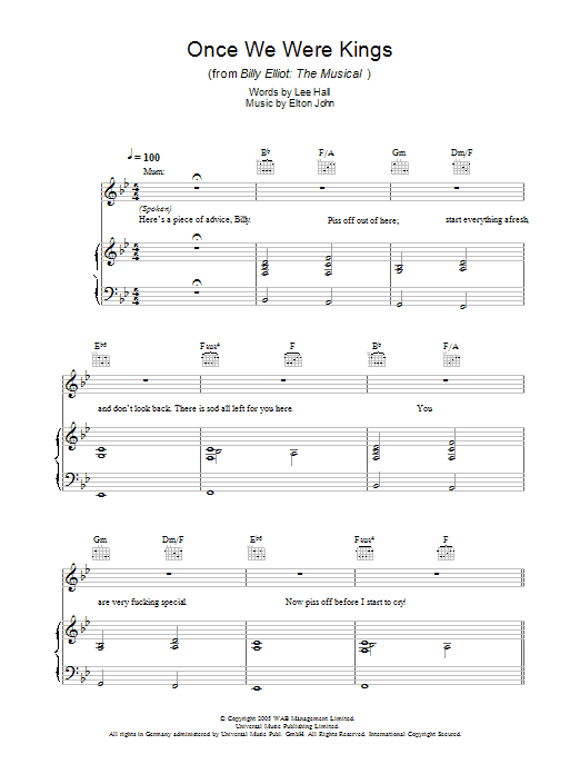 Download Elton John Once We Were Kings (from Billy Elliot: The Musical) Sheet Music and learn how to play Piano, Vocal & Guitar (Right-Hand Melody) PDF digital score in minutes