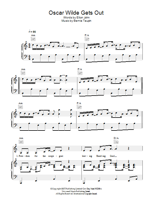 Download Elton John Oscar Wilde Gets Out Sheet Music and learn how to play Piano, Vocal & Guitar (Right-Hand Melody) PDF digital score in minutes