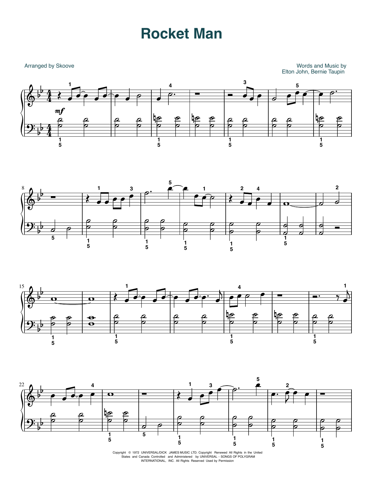 Download Elton John Rocket Man (I Think It's Gonna Be A Long Long Time) (arr. Skoove) Sheet Music and learn how to play Easy Piano PDF digital score in minutes