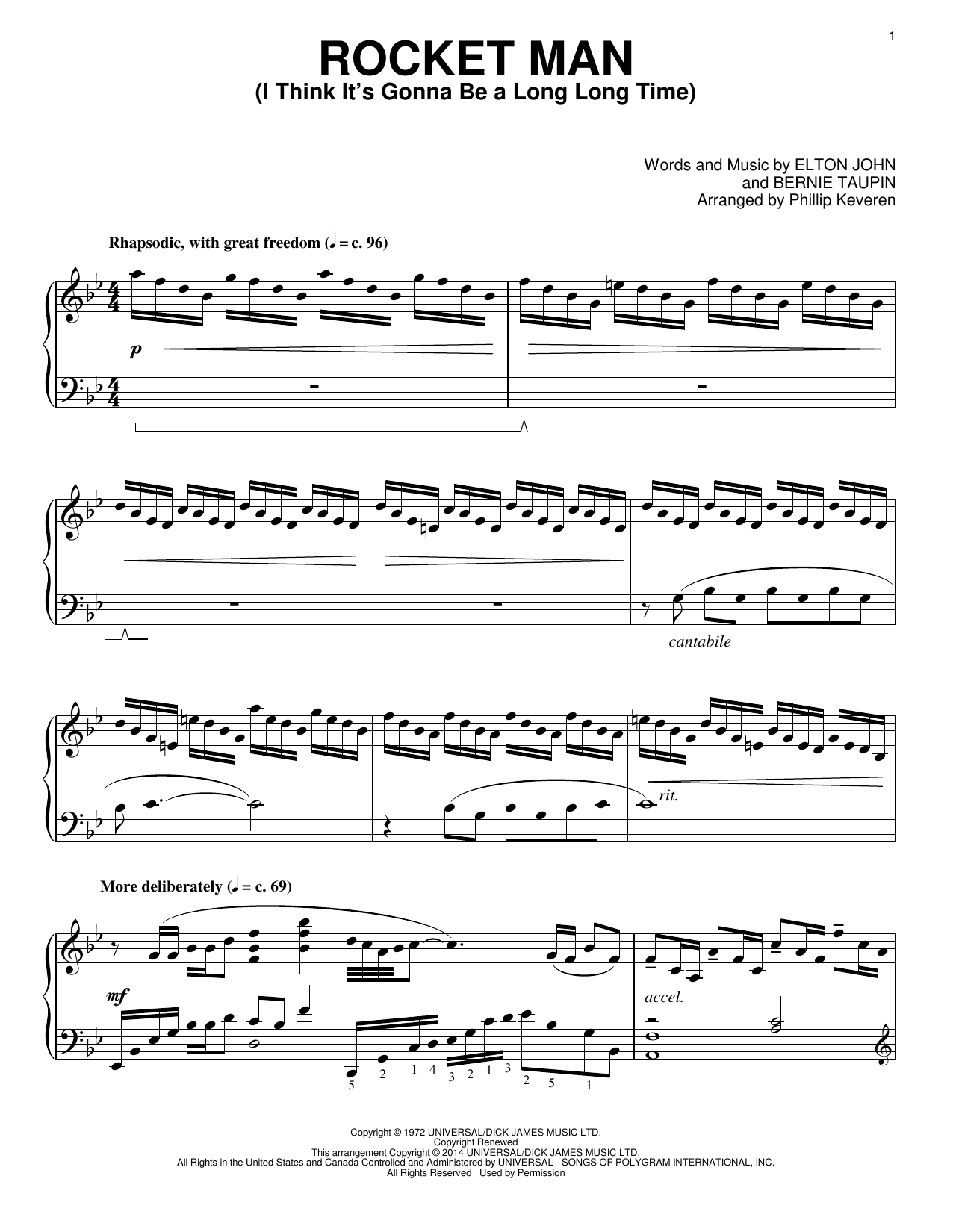Download Phillip Keveren Rocket Man (I Think It's Gonna Be A Long Long Time) Sheet Music and learn how to play Piano PDF digital score in minutes