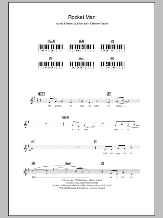 Download Elton John Rocket Man Sheet Music and learn how to play 5-Finger Piano PDF digital score in minutes