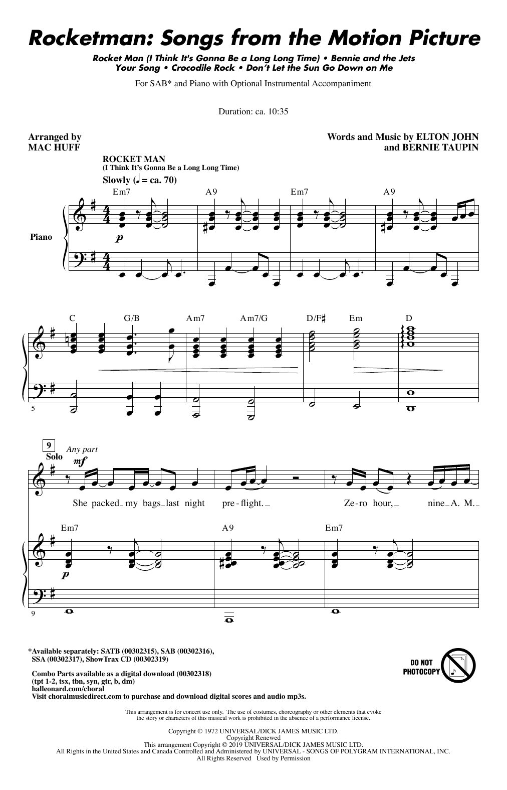 Download Elton John Rocketman: Songs from the Motion Picture (arr. Mac Huff) Sheet Music and learn how to play 2-Part Choir PDF digital score in minutes