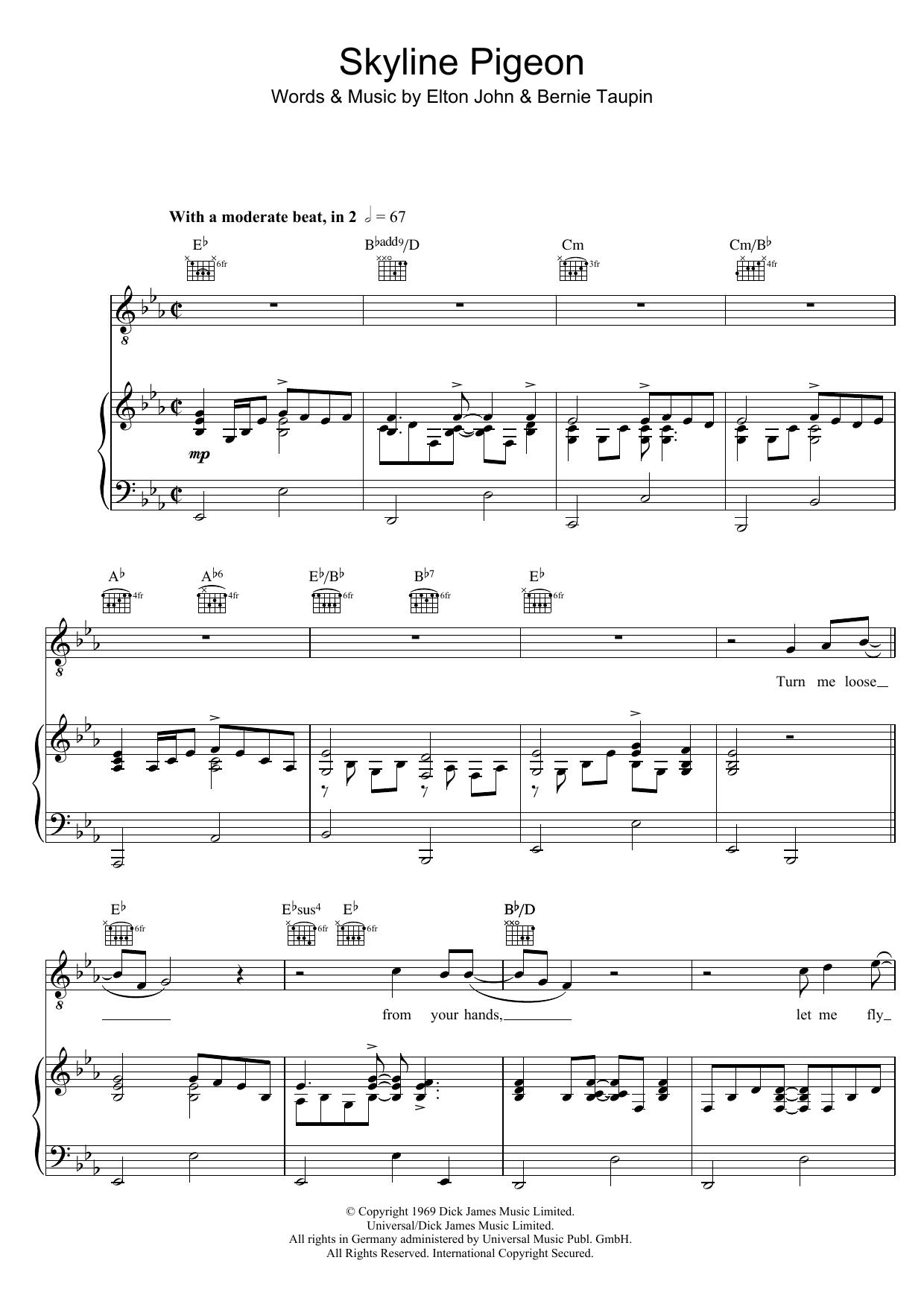 Download Elton John Skyline Pigeon Sheet Music and learn how to play Piano, Vocal & Guitar PDF digital score in minutes
