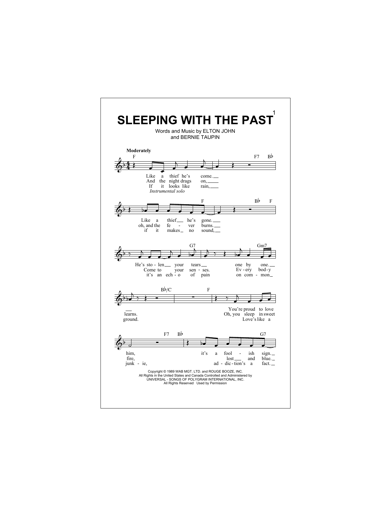 Download Elton John Sleeping With The Past Sheet Music and learn how to play Melody Line, Lyrics & Chords PDF digital score in minutes