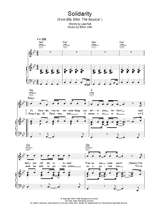 Download Elton John Solidarity (from Billy Elliot: The Musical) Sheet Music and learn how to play Easy Piano PDF digital score in minutes