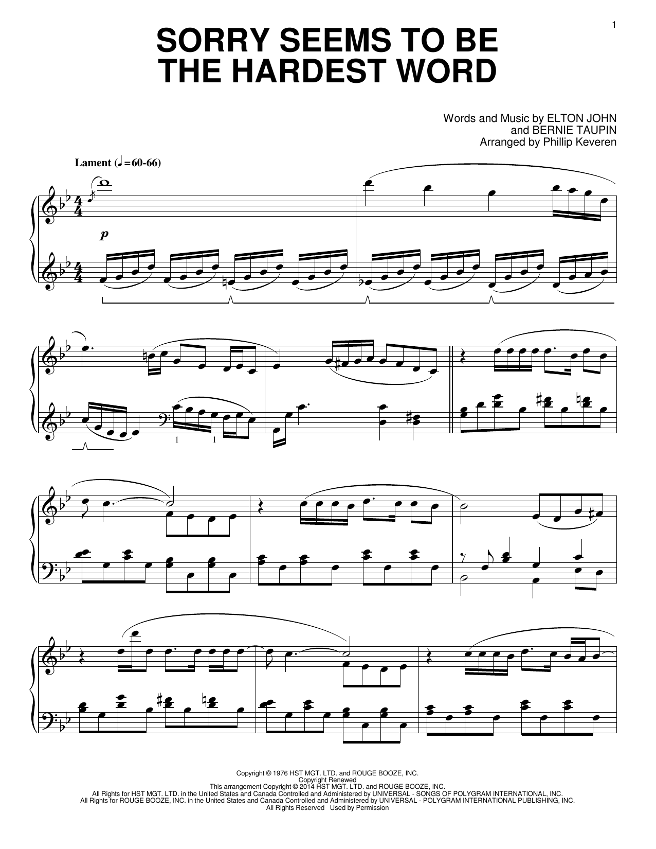 Download Phillip Keveren Sorry Seems To Be The Hardest Word Sheet Music and learn how to play Piano PDF digital score in minutes