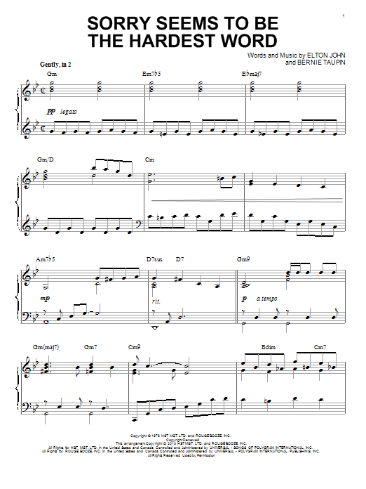 Download Elton John Sorry Seems To Be The Hardest Word Sheet Music and learn how to play Piano PDF digital score in minutes