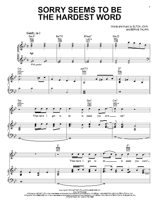 Download Elton John Sorry Seems To Be The Hardest Word Sheet Music and learn how to play Melody Line, Lyrics & Chords PDF digital score in minutes