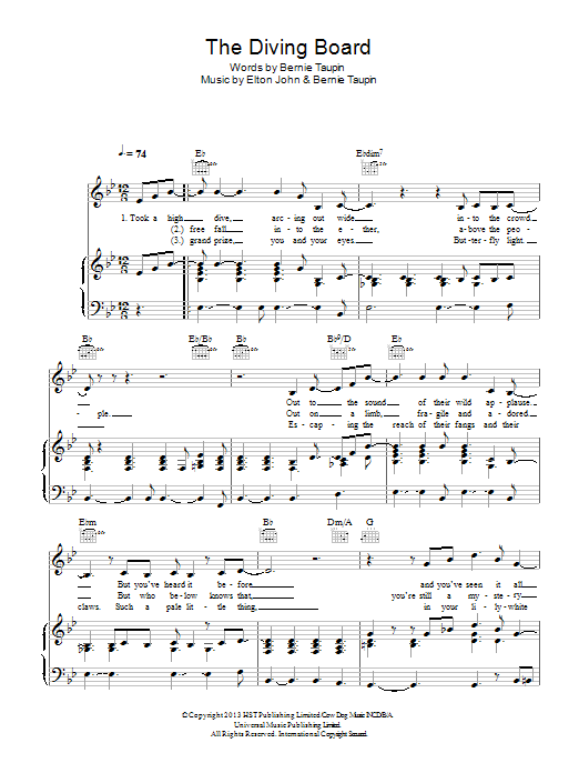 Download Elton John The Diving Board Sheet Music and learn how to play Piano, Vocal & Guitar (Right-Hand Melody) PDF digital score in minutes