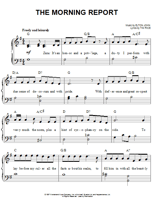 Download Elton John The Morning Report Sheet Music and learn how to play Melody Line, Lyrics & Chords PDF digital score in minutes