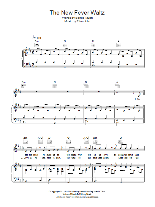 Download Elton John The New Fever Waltz Sheet Music and learn how to play Piano, Vocal & Guitar (Right-Hand Melody) PDF digital score in minutes