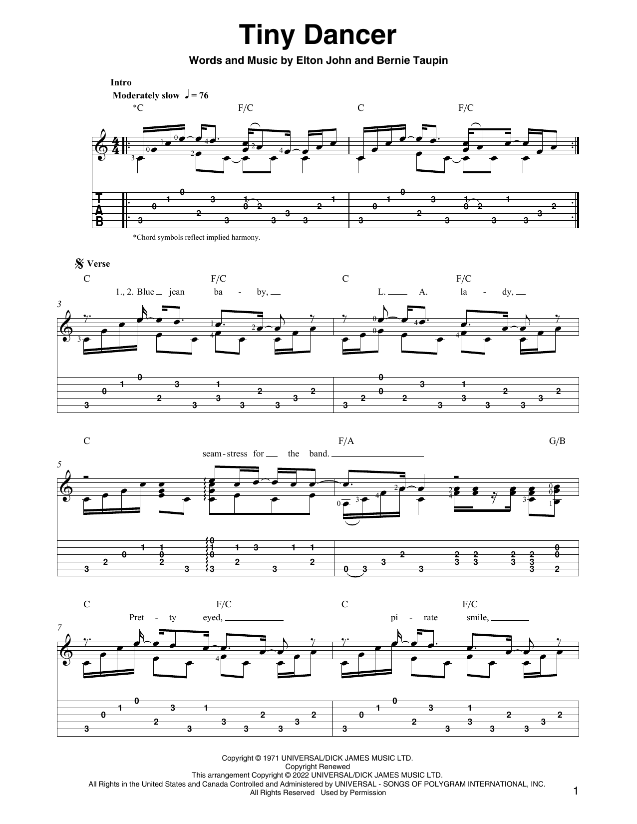 Download Elton John Tiny Dancer (arr. Ben Pila) Sheet Music and learn how to play Solo Guitar PDF digital score in minutes