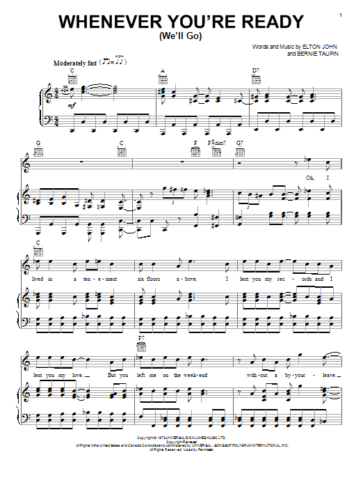 Download Elton John Whenever You're Ready (We'll Go) Sheet Music and learn how to play Piano, Vocal & Guitar (Right-Hand Melody) PDF digital score in minutes