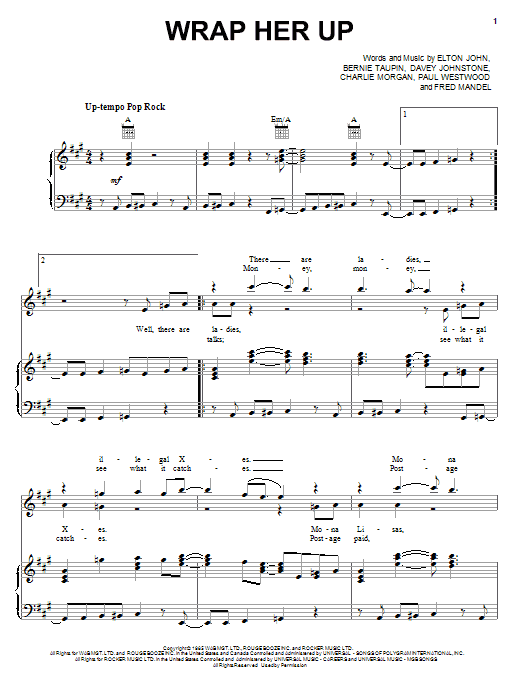 Download Elton John Wrap Her Up Sheet Music and learn how to play Piano, Vocal & Guitar (Right-Hand Melody) PDF digital score in minutes