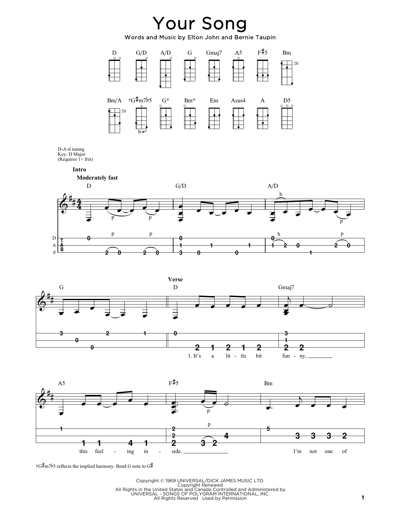 Download Elton John Your Song (arr. Steven B. Eulberg) Sheet Music and learn how to play Dulcimer PDF digital score in minutes