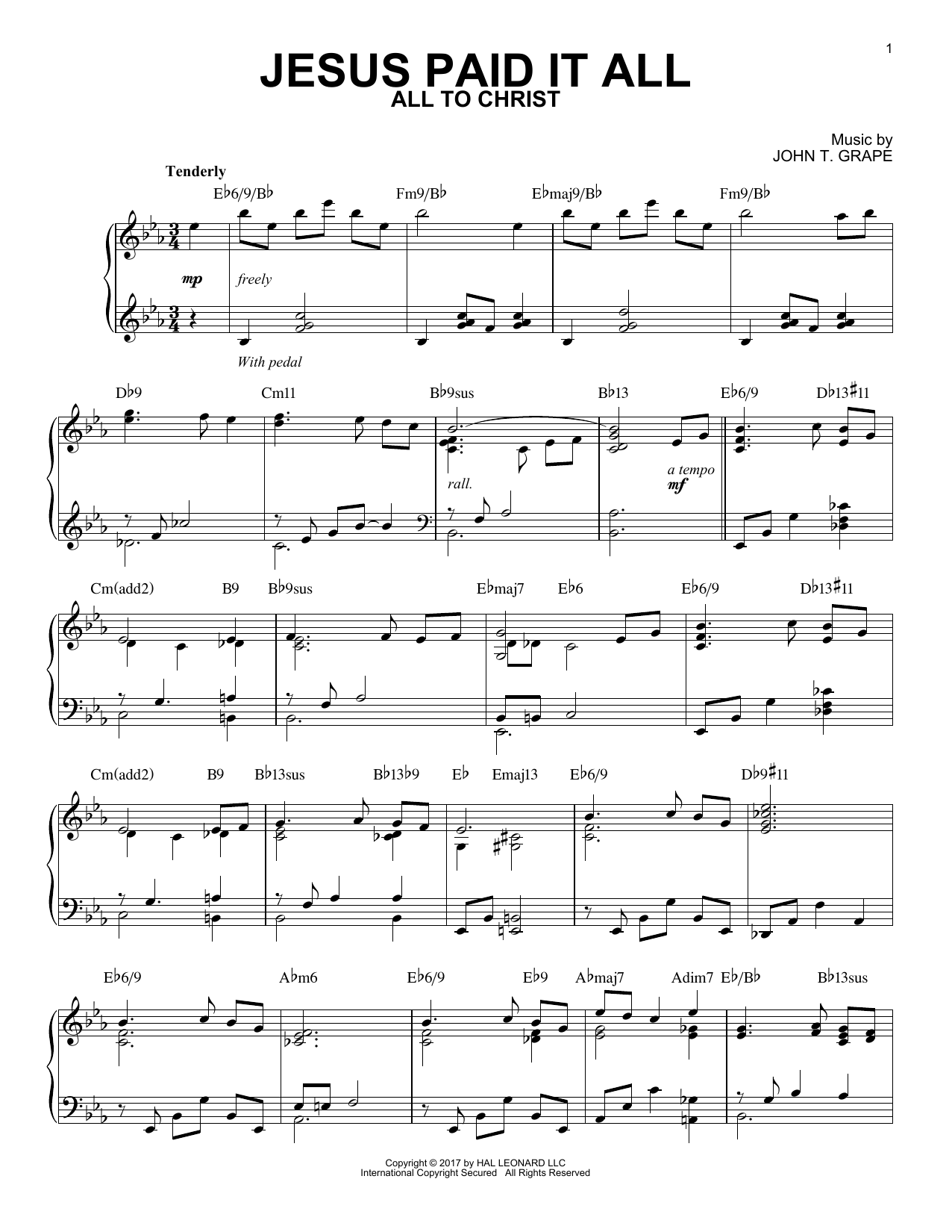 Download Elvina M. Hall Jesus Paid It All Sheet Music and learn how to play Piano PDF digital score in minutes