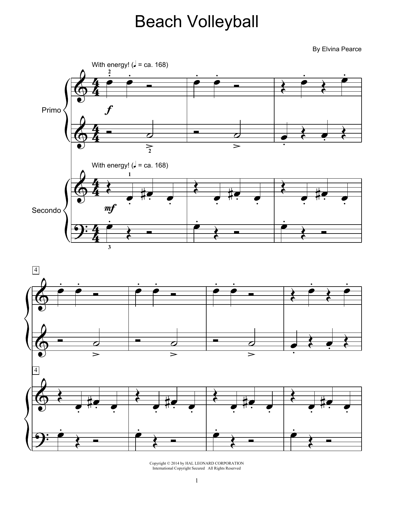 Download Elvina Pearce Beach Volleyball Sheet Music and learn how to play Piano Duet PDF digital score in minutes