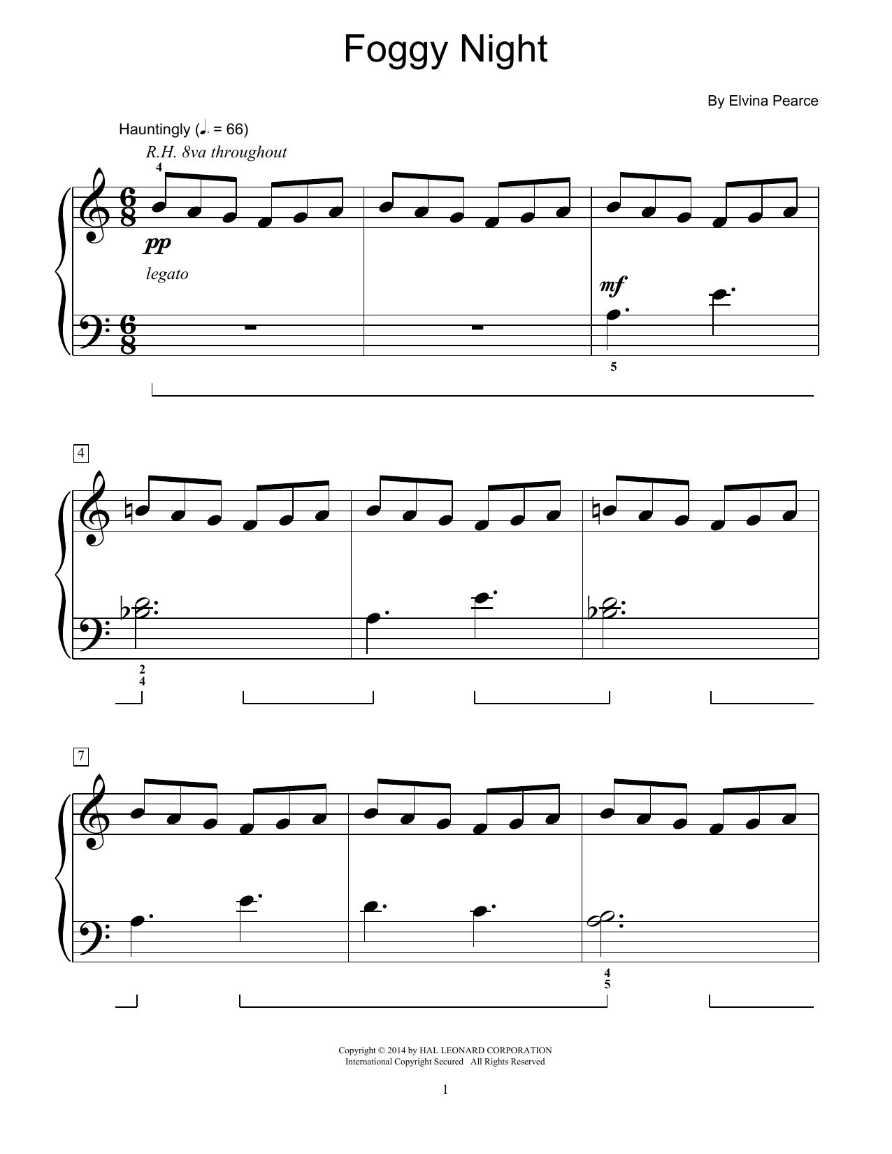 Download Elvina Pearce Foggy Night Sheet Music and learn how to play Easy Piano PDF digital score in minutes