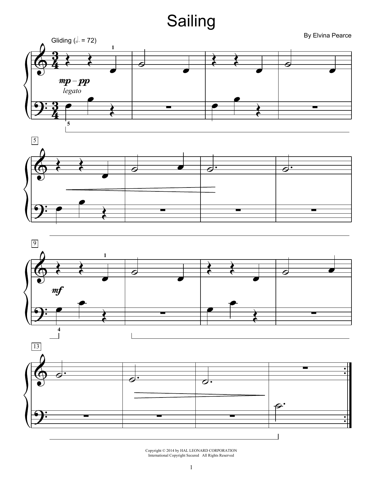 Download Elvina Pearce Sailing Sheet Music and learn how to play Easy Piano PDF digital score in minutes