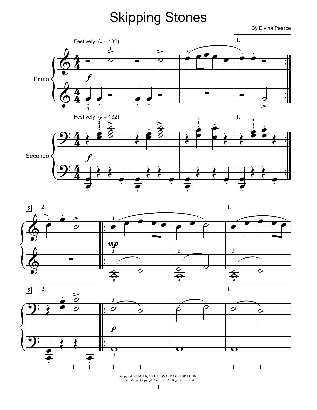 Download Elvina Pearce Skipping Stones Sheet Music and learn how to play Piano Duet PDF digital score in minutes