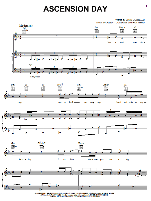 Download Elvis Costello and Allen Toussaint Ascension Day Sheet Music and learn how to play Piano, Vocal & Guitar (Right-Hand Melody) PDF digital score in minutes