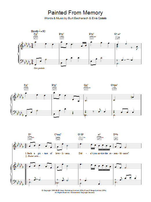 Download Elvis Costello and Burt Bacharach Painted From Memory Sheet Music and learn how to play Piano, Vocal & Guitar (Right-Hand Melody) PDF digital score in minutes