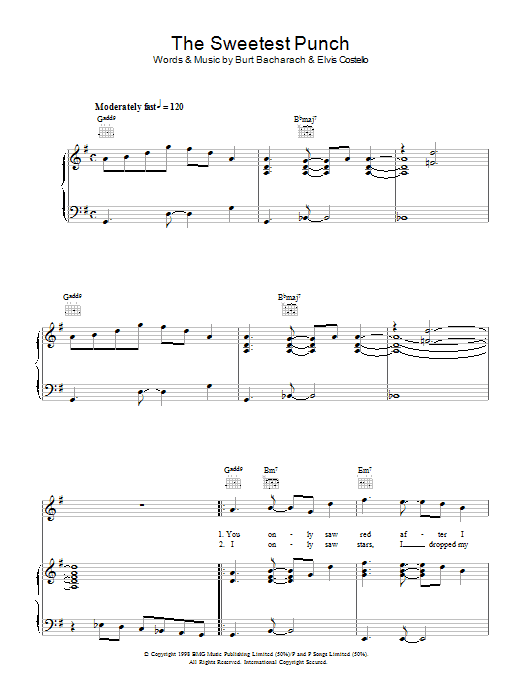 Download Elvis Costello and Burt Bacharach The Sweetest Punch Sheet Music and learn how to play Piano, Vocal & Guitar (Right-Hand Melody) PDF digital score in minutes